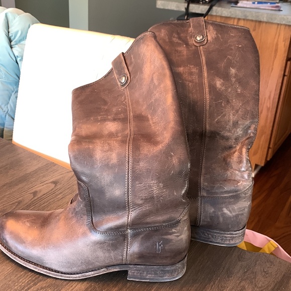 Frye Brown Distressed Melissa Button Boots - Picture 4 of 8